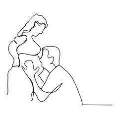 Continuous line drawing of Happy pregnant woman , father and mother family time.