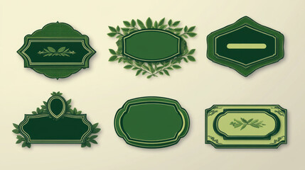 Green labels and banners in retro style for web or retail design or idea of logo. 