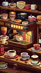 Fototapeta premium coffee in retro Pixel art