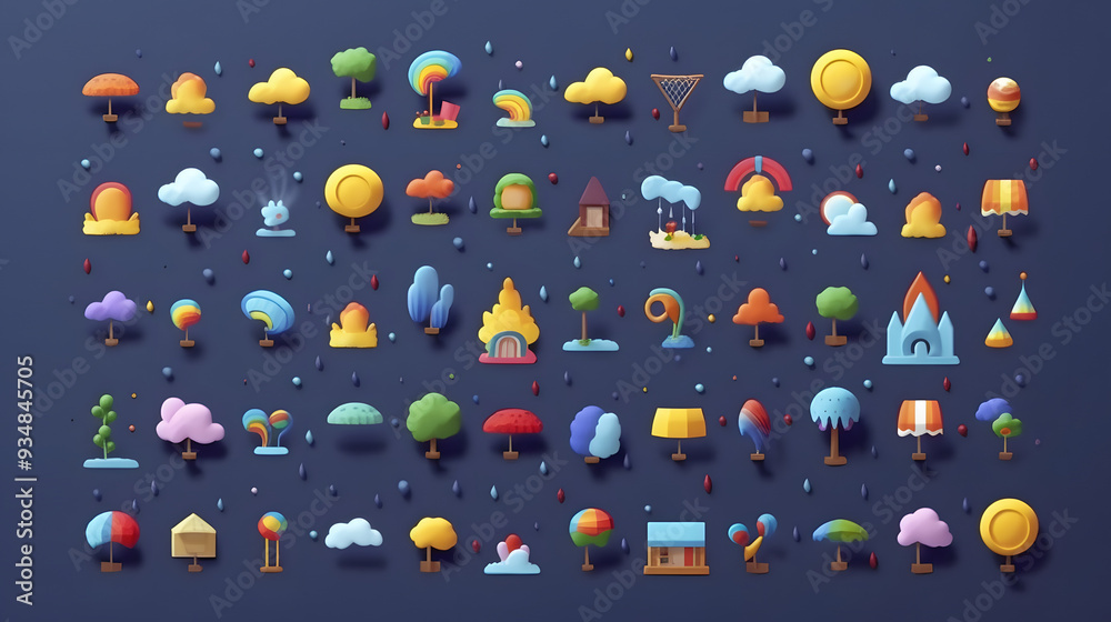 Poster Weather game Elements pixel 3d cartoon