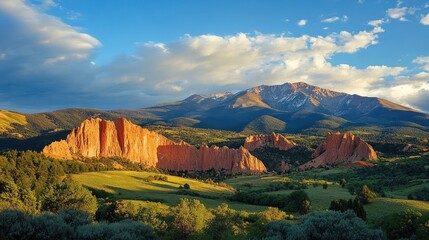 Fototapeta premium Garden of the Gods with Pikes Peak in the Distance