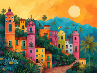 Traditional, colorful buildings, beautiful streets in the old town that convey the charm of Mediterranean architecture