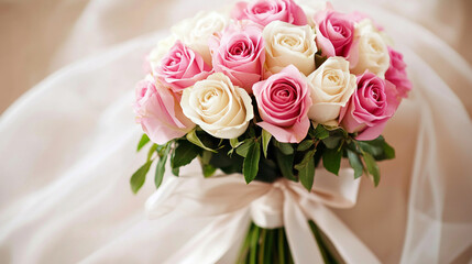 Obraz premium Romantic bouquet of pink and white roses