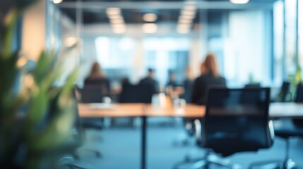 Blurred Focus. Office Meeting Room with Businesspeople