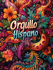 Vivid Typographic Poster with Orgullo Hispano Text and Floral Design