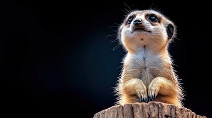 Fototapeta premium Close-up of a meerkat in a studio, soft lighting highlighting intricate fur details and its inquisitive expression.