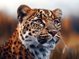 Fototapeta premium Close Up Portrait of Leopard in Savanna, Wild African Big Cat