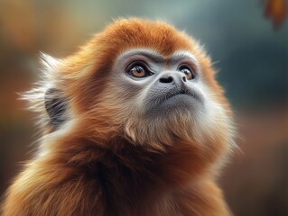 Obraz premium Golden Snub nosed Monkey, Majestic Primate, Close up Animal in Nature