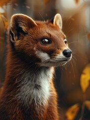 Close up of Weasel, Mustela species, in a temperate forest setting