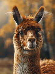 Obraz premium Andean Camelid, Alpaca, Vicugna Close Up in South American Wildlife