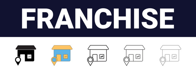 Different style Franchise Icons set collection. Franchise Line editable icons set. black outline franchise icons set, Editable, filled, outline, line and stroke style can be used for web, mobile, ui,	