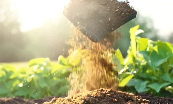 Close-Up of Garden Fork Lifting Organic Compost - Sustainable Gardening