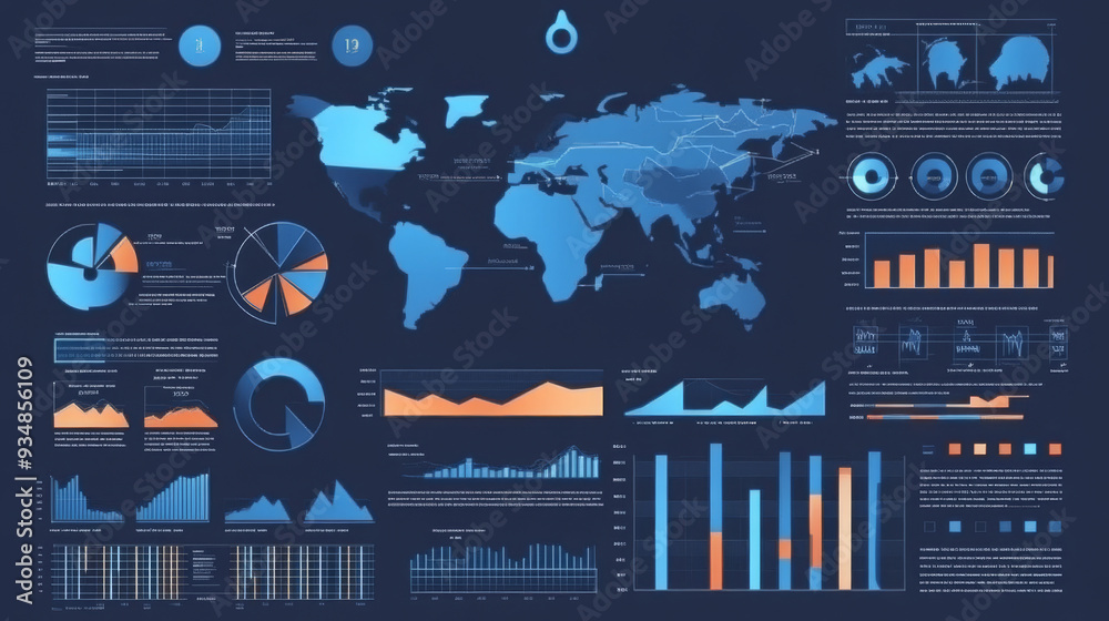 Poster infographic design components featuring pie charts and a step-by-step diagram using circles. the lay