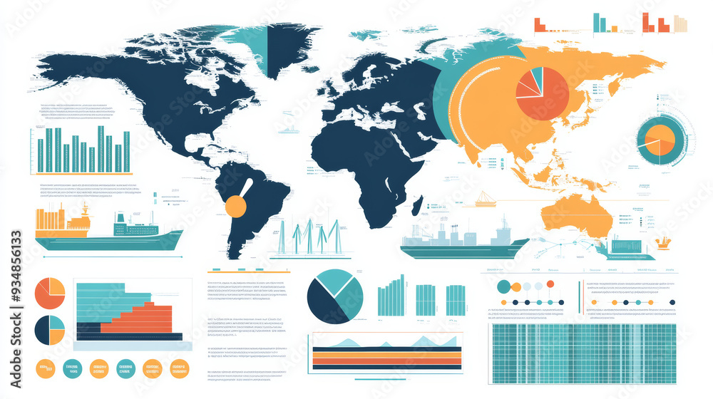 Poster infographic design components featuring pie charts and a step-by-step diagram using circles. the lay