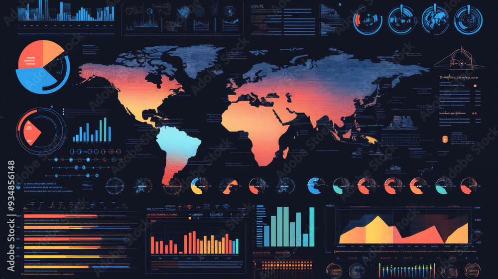 Poster infographic design components featuring pie charts and a step-by-step diagram using circles. the lay
