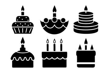 Set of Happy Birthday cake icons silhouette vector art illustration