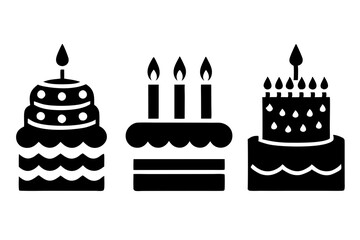Set of Happy Birthday cake icons silhouette vector art illustration