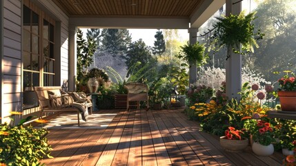 Relaxing on the Porch with a View of Lush Greenery.