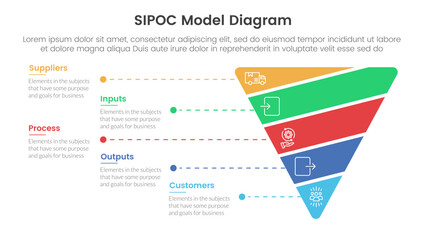 sipoc infographic template banner with funnel cutted or sliced shape with 5 point list information for slide presentation