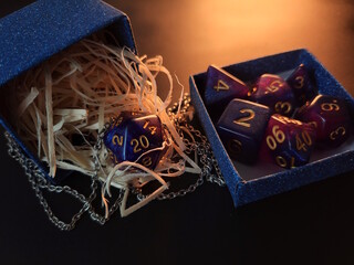 Dice for one of the most popular tabletop role-playing games. Atmospheric photo.