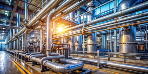 Fototapeta premium Industrial petrochemical pipe pump steel pipe transportation products in the factory