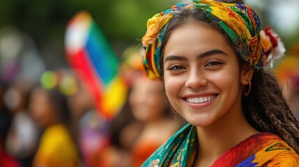 Fototapeta premium Global Unity Parade: A Colorful Celebration of Cultural Diversity with Flags and Vibrant Costumes