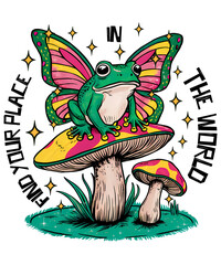 Groovy Frog Mushroom Butterfly PNG
