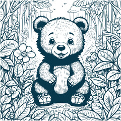 Aesthetic Baby Bear Silhouette Graphic Forest Scenery Vector Illustration