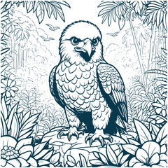 Aesthetic Baby Eagle Silhouette Graphic Forest Scenery Vector Illustration