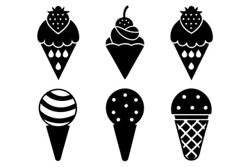 Set of strawberry ice cream icons silhouette vector art illustration	