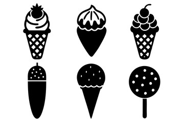 Set of strawberry ice cream icons silhouette vector art illustration	