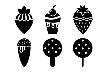 Set of strawberry ice cream icons silhouette vector art illustration	