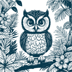 Aesthetic Baby Owl Silhouette Graphic Forest Scenery Vector Illustration