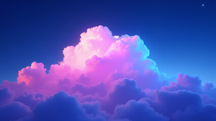 Colorful cloud in the night sky glowing in vibrant pink blue and purple hues