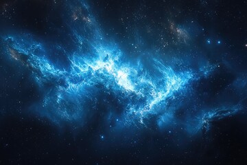 Stunning cosmic nebula with swirling blue and white clouds in deep space