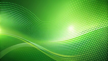 Obraz premium Abstract green background with gradient dots and curved lines in a modern minimalistic style