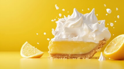 Whimsical lemon meringue pie with playful toasted meringue swirls and bright lemon filling.