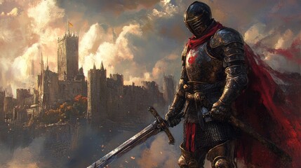 medieval knight with castle in the background