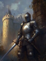 medieval knight with castle in the background