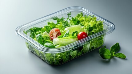 Fresh Green Salad in a Clear Plastic Container