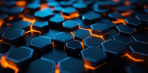 Obraz premium Abstract background with glowing hexagons in blue tones.