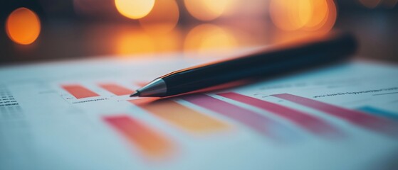 Close up marketing research data with a pen