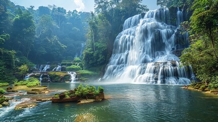 Fototapeta premium The Tad Fane waterfall,On the Bolaven Plateau in Laos, a few kilometers west of Paksong Town, in Champasak Province