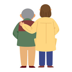 back view of granny and woman hugging