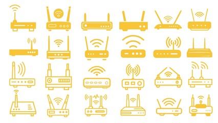 icons set vector wifi router wireless internet network modem switch icon art yellow