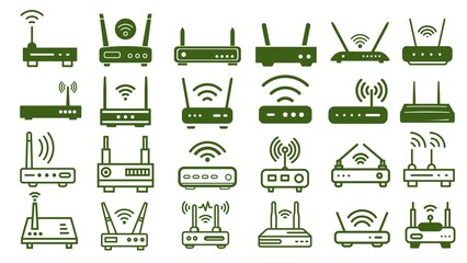 icons set vector wifi router wireless internet network modem switch icon art green
