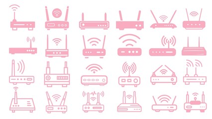 icons set vector wifi router wireless internet network modem switch icon art  pink pastel