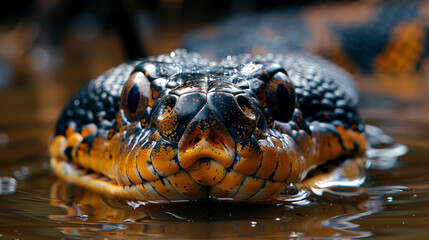 Close-up of a Snake's Head Emerging from Water