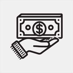 Banknote money outline Vector silhouette illustration icon on a white background