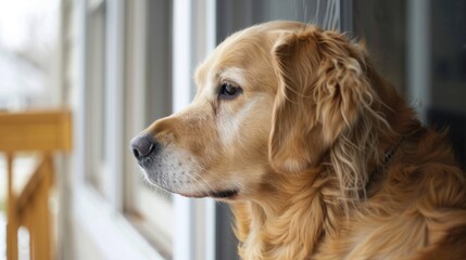 Golden Retriever Looking Out Window
